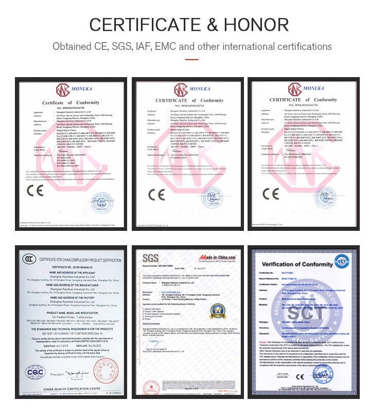 certificates info of a3 uv printer RB-4030pro uv flatbed printer